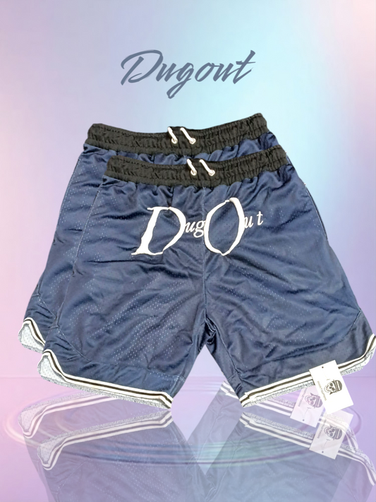 Dugout puffed lettering zip pocket basketball shorts